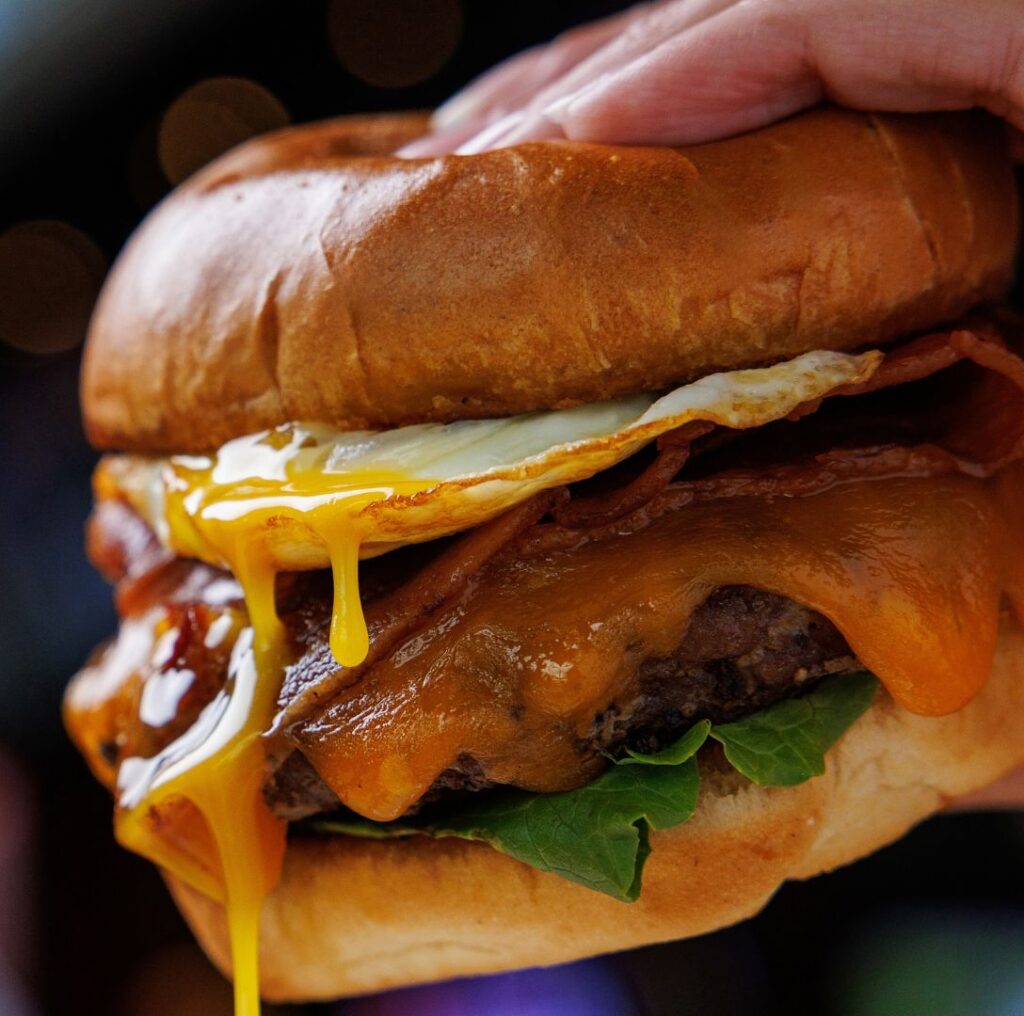 brunch burger with runny yolk